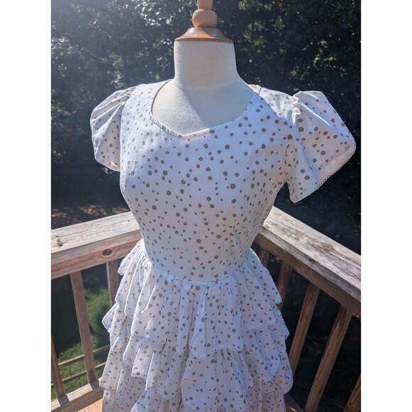 Vintage Square Dance Company Dress Tiered Polka Dot White Sweetheart Small - Picture 2 of 12